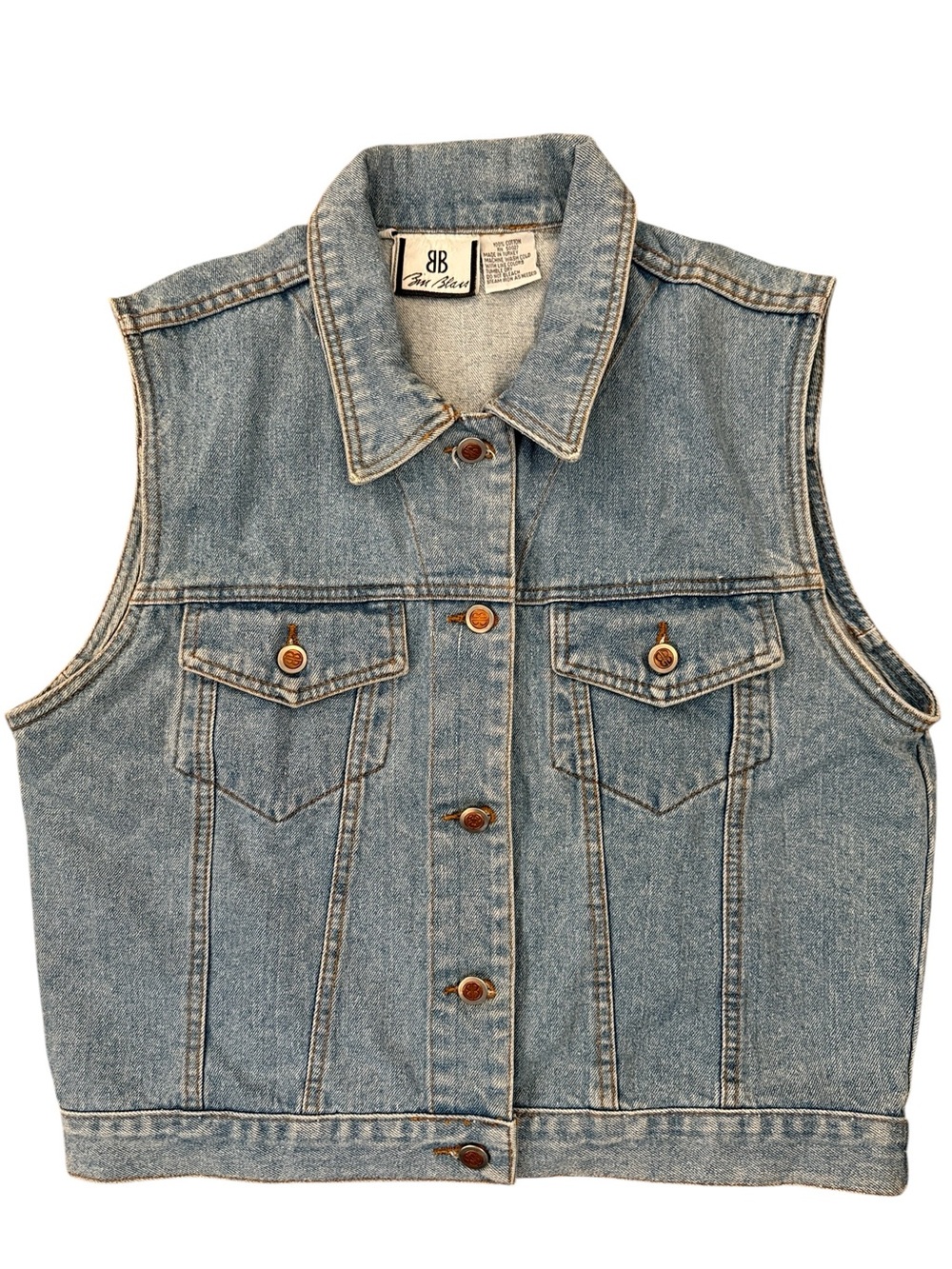 Vintage 90s Bill Blass Denim Vest Blue Cotton Trucker Western Jacket Large